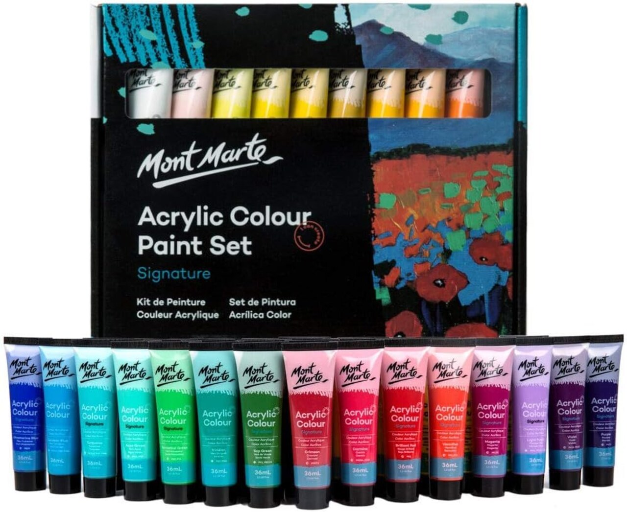 Acrylic Paint Set, 36 colors x 36 ml, Semi-Matte Finish, Suitable for Canvas, Wood, MDF, Leather, Air-dried Clay, Plaster, Cardboard, Paper and Crafts